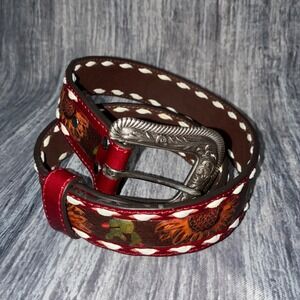 Angel Ranch Ladies Sunflower Cactus Red Western Leather Belt D140001104 Size S